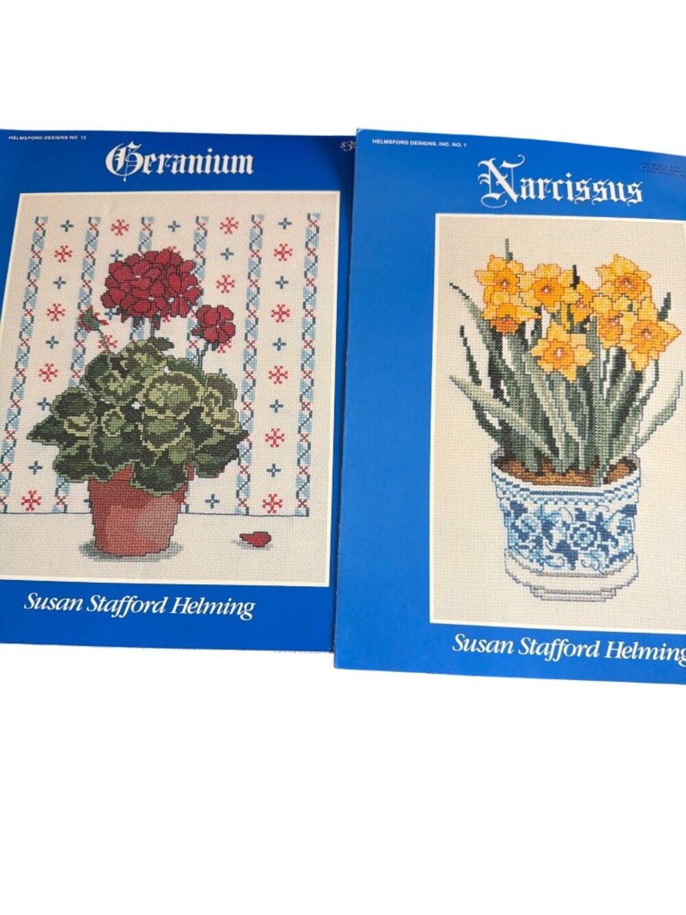 Vintage Geranium Narcissus Cross Stitch Leaflets Susan Stafford Helming 1981